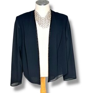 Ursula of Switzerland Jacket 16W Black Beaded Trim Sheer Chiffon Evening Bolero